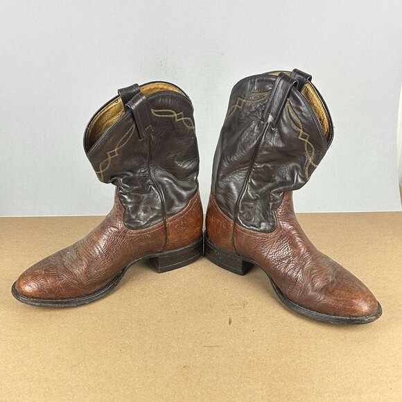 Tony Lama Stockman Western Cowboy Boots Mens 8 Extra Wide Brown Pull On - Picture 5 of 9